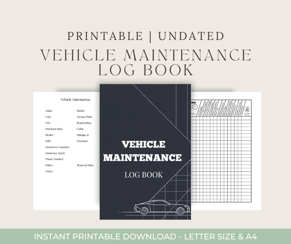 Printable Vehicle Log Book | 112 Pages | Mileage and Maintenance Tracker