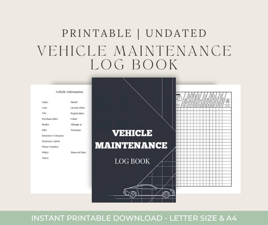 Printable Vehicle Log Book | 112 Pages | Mileage and Maintenance Tracker