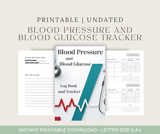 Printable Blood Pressure, Heart Rate & Blood Glucose Tracker | 185 Pages